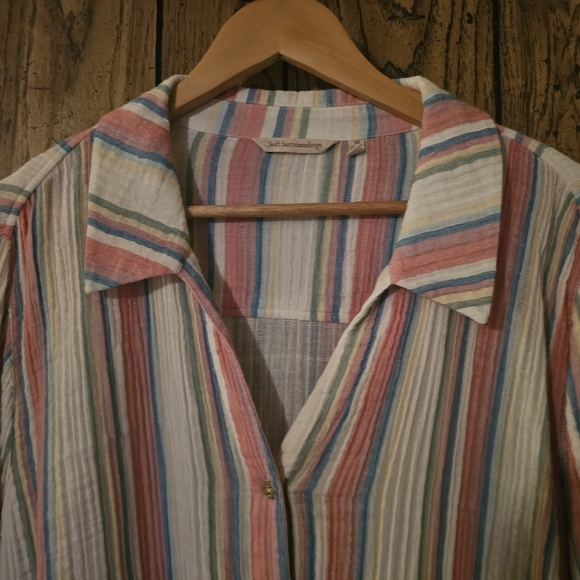 SOFT SURROUNDINGS Striped Cotton Button Down Shirt - 3X - Picture 3 of 6